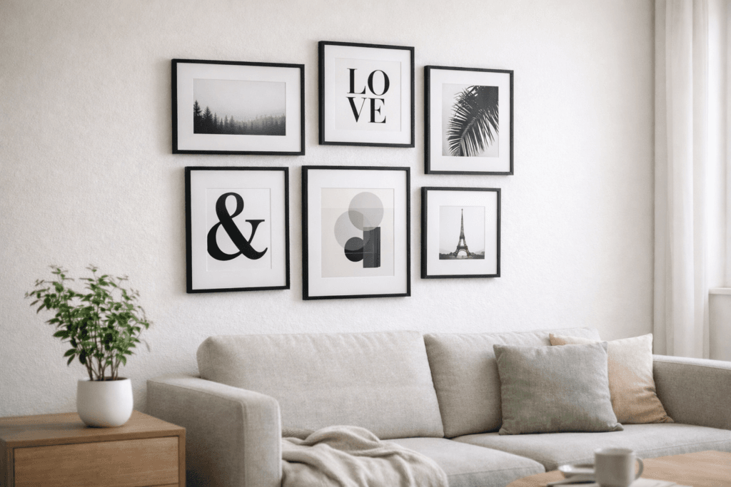 modern living room gallery wall frames
