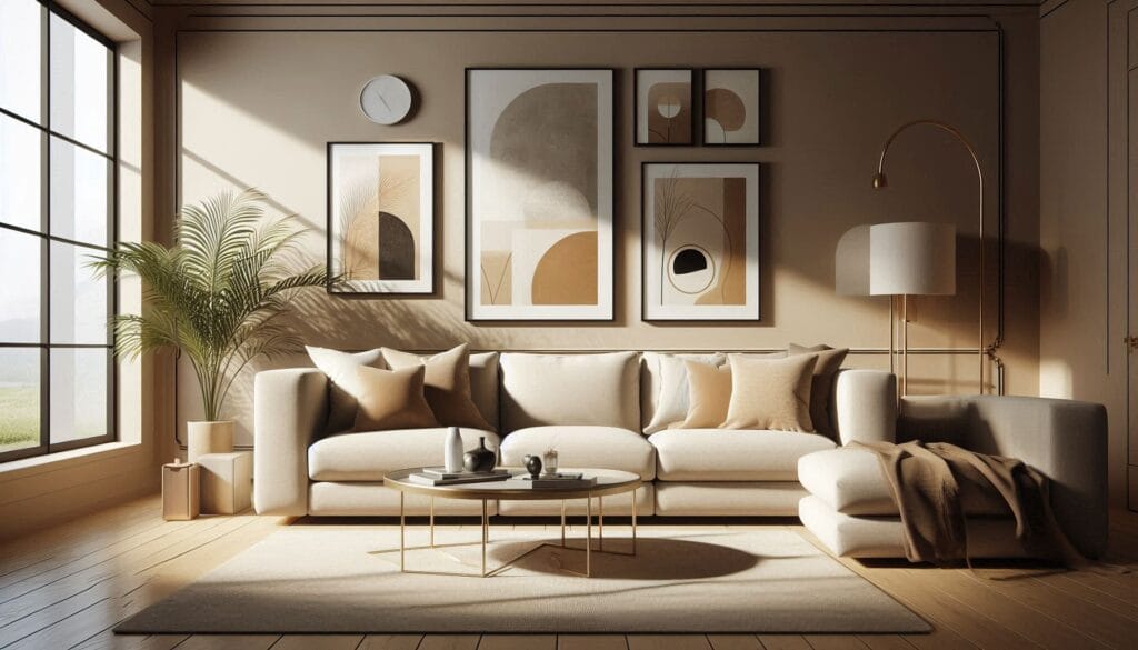 Stylish wall art setup in a modern living room