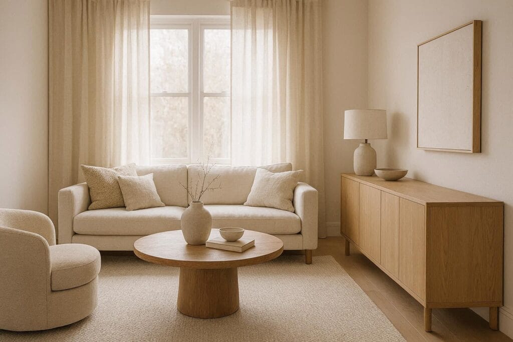 lines curtains in modern living room with soft natural light