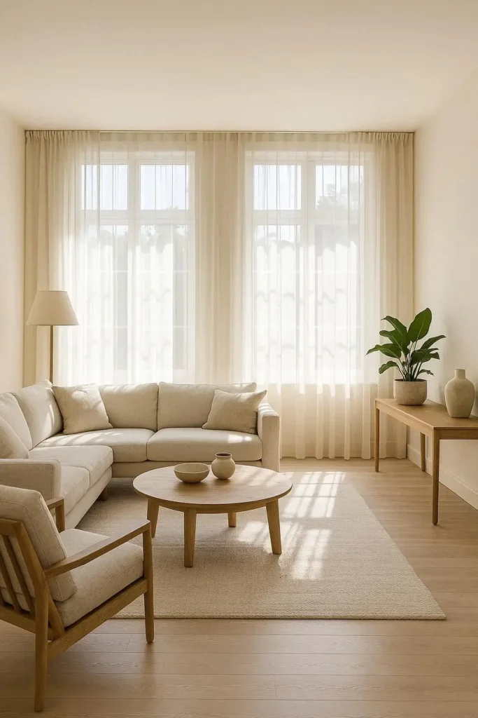 sheer curtains letting natural light into modern living room