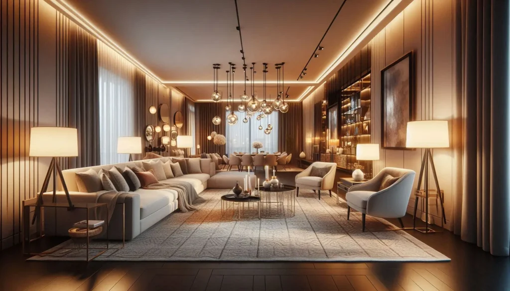 layered lighting in luxury apartment living room
