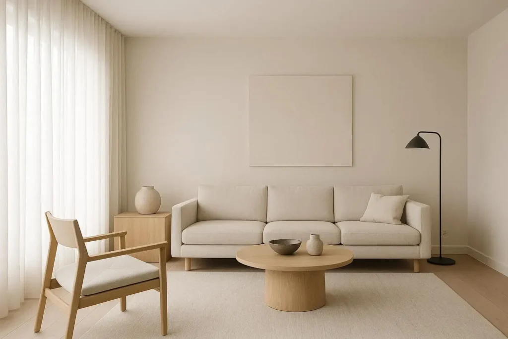 modern minimal curtains with clean lines in living room