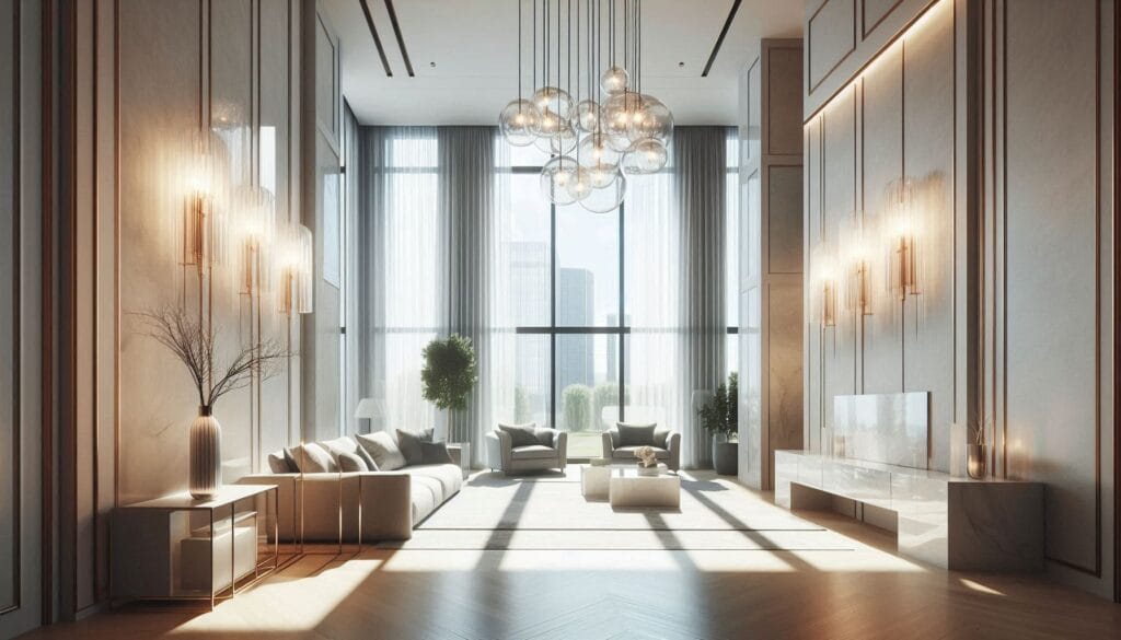 glass wall lights living room airy luxury feel