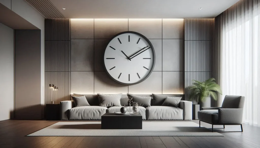 Oversized wall clock as decorative wall art in living room